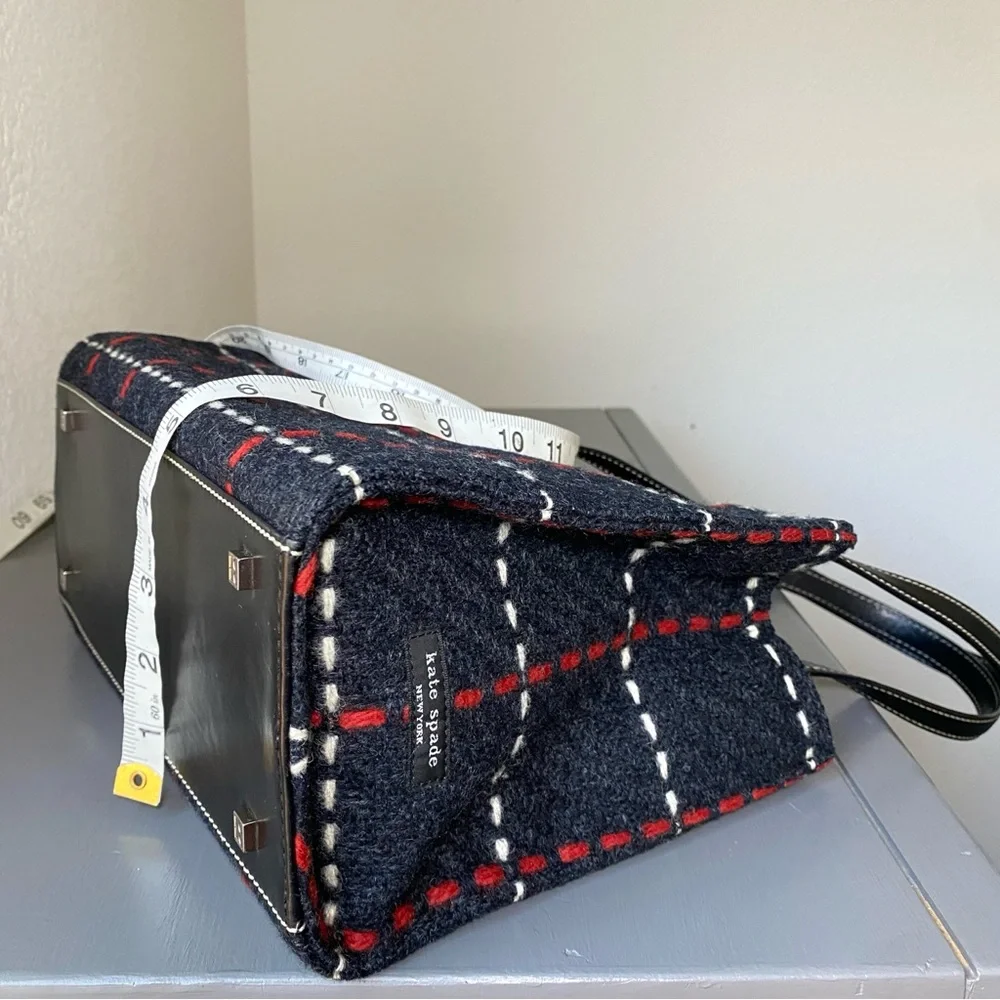 Kate Spade Black Plaid Tote with Red Bow Charm